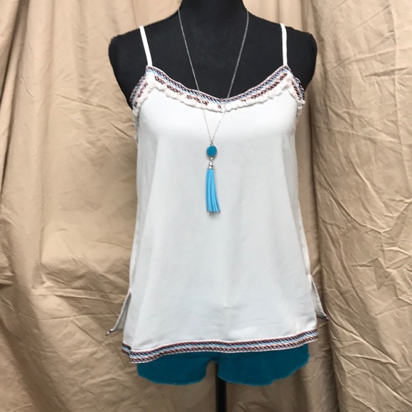 Alya Tops - Cream tank top with tribal trim
